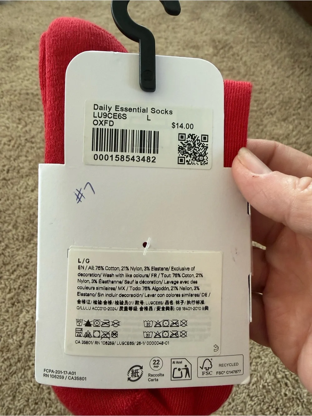 lululemon athletica Red Daily Essential Quarter-Length Socks
